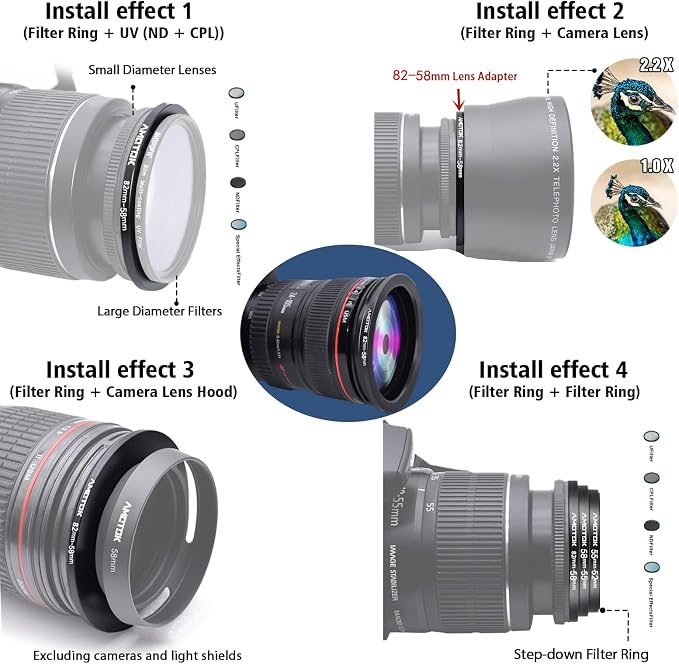 82mm Lens to 58mm Camera Lens Adapter, 82mm to 58mm Filter Step-Down Ring - Image 7