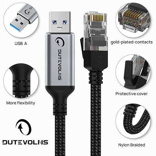USB to Ethernet Cable 3.3 FT, USB 3.0 A to RJ45 Male Nylon Adapters, Gigabit - Image 6