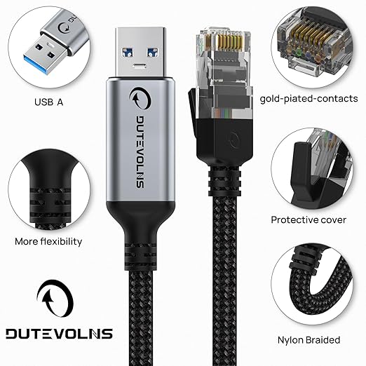 USB to Ethernet Cable 6.6 FT, USB 3.0 A to RJ45 Male Nylon Adapters, Gigabit - Image 6