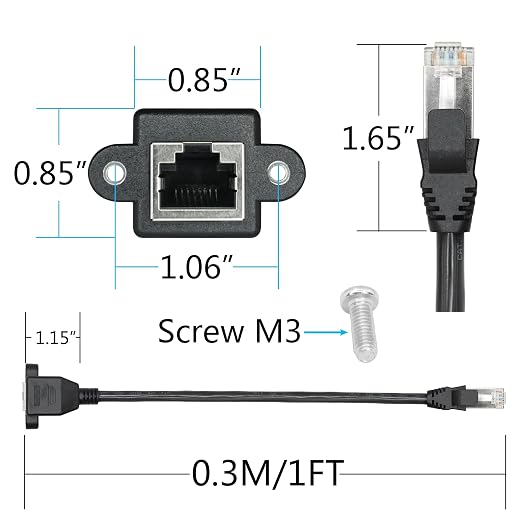 2Pcs Cat6 Ethernet Extension Cable 1FT, RJ45 Male to Female Ethernet Panel Mount - Image 5