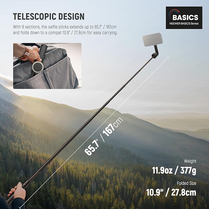 NEEWER Basics 5.48' Magnetic Selfie Stick Tripod Compatible - Image 2