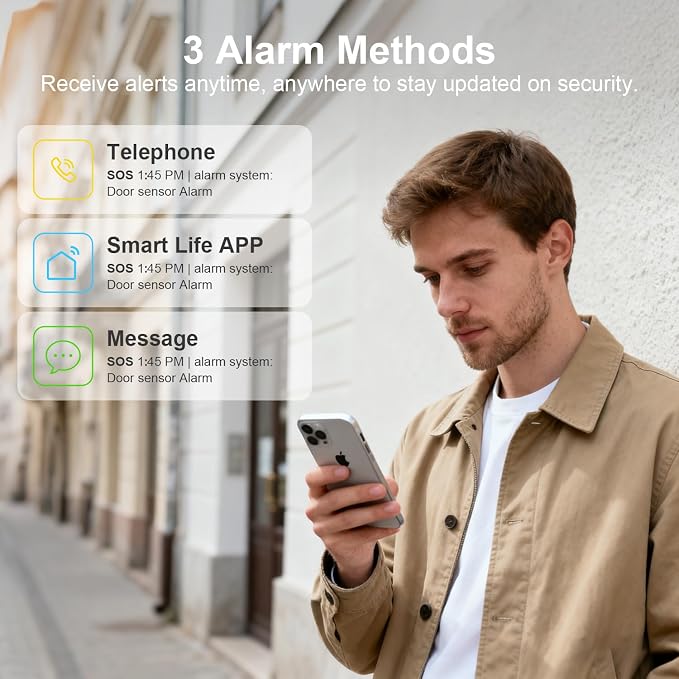 Wireless Alarm System for Home Security, 4.3in Touch Screen 24PcsWiFi+GSM/4G - Image 2