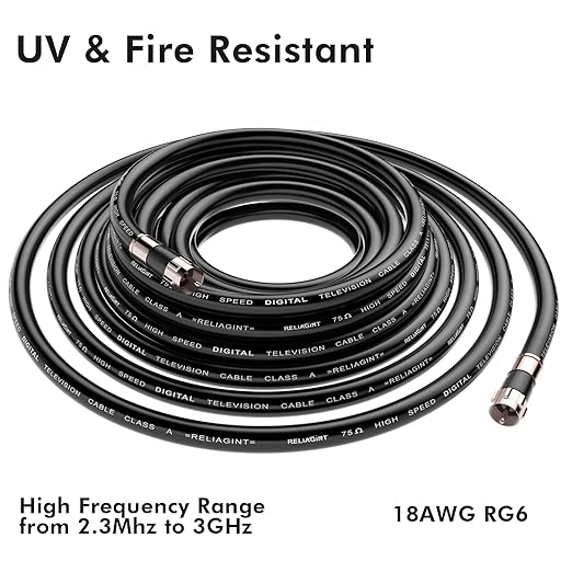 35ft RG6 Coaxial Cable Black, 75 Ohm Coax Cable - Image 4