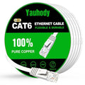 Yauhody CAT 6 Ethernet Cable 35ft White, High Speed Solid Flat CAT6 Gigabit by Yauhody