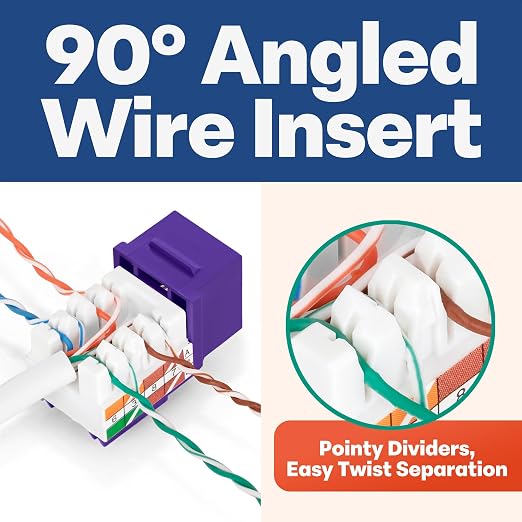Everest 90° Angled RJ45 Cat5e Keystone Jacks 10-Pack in Purple - Image 3