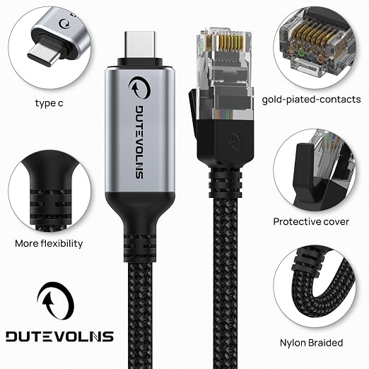 USB C to Ethernet Cable 15FT, Type C to RJ45 Nylon Cord, Gigabit Directly - Image 5
