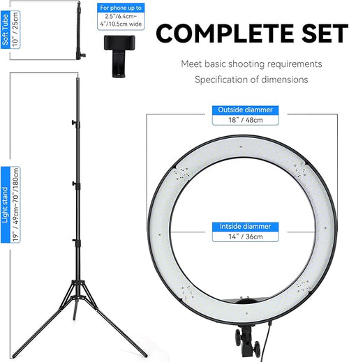 18-Inch Ring Light, 55W Dimmable 5500K Light - Image 2