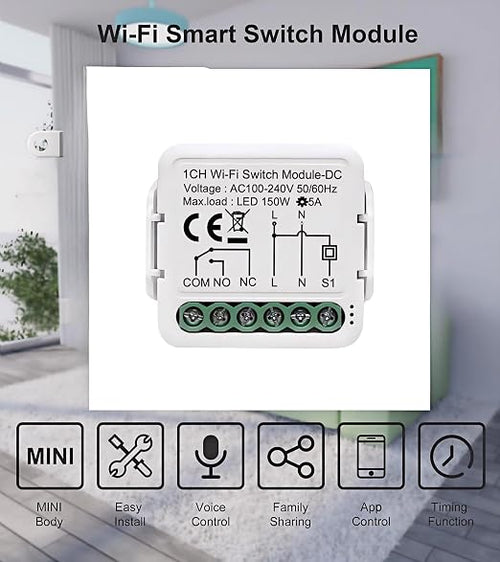 1CH Dry Contact WiFi Relay Switch Module, DC 12/24V AC 100-240V, Tuya Smart - Image 2