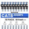BUSOHE Cat 8 Ethernet Cable 10 FT 10 Pack, Nylon Braided High Speed Heavy Duty by BUSOHE