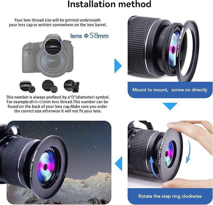 58mm to 77mm Camera Filters Ring Compatible All 58mm Camera Lenses to 77mm UV - Image 5