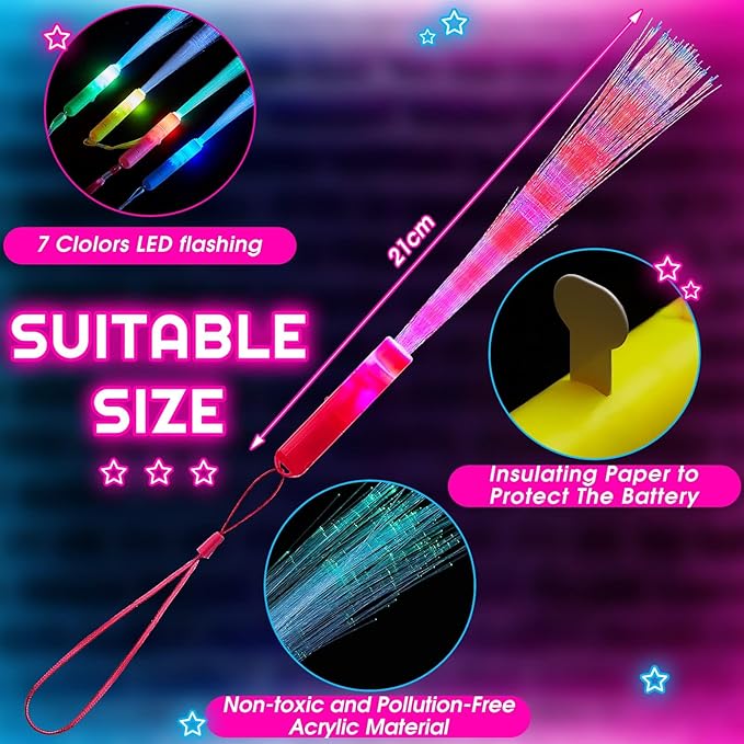 Kasyat 10 Pieces Glow Fiber Wands Sticks Light up Fiber Optic Wands LED - Image 2