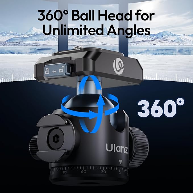 Ulanzi T100 Ball Head, Tripod Ball Head Mount 1/4 & 3/8 inch - Image 4