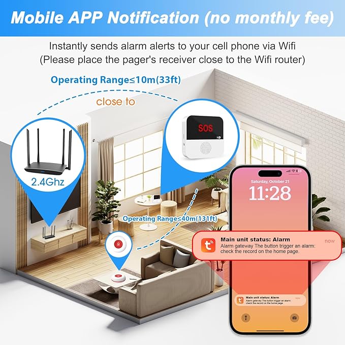 WiFi Rechargable Smart Wireless Caregiver Call Button Nurse Calling Life - Image 6