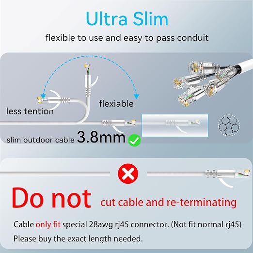 Cat6a Ethernet Cable Slim 60ft Outdoor&Indoor, 28AWG Pure Copper Cat6 Internet - Image 5