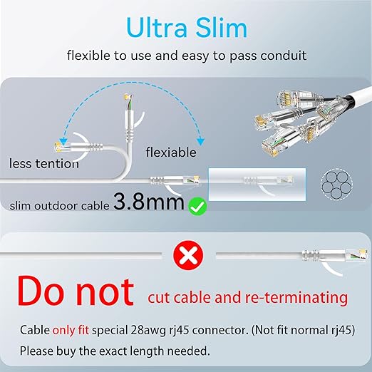 Cat6a Ethernet Cable Slim 50ft Outdoor&Indoor, 28AWG Pure Copper Cat6 Internet - Image 5