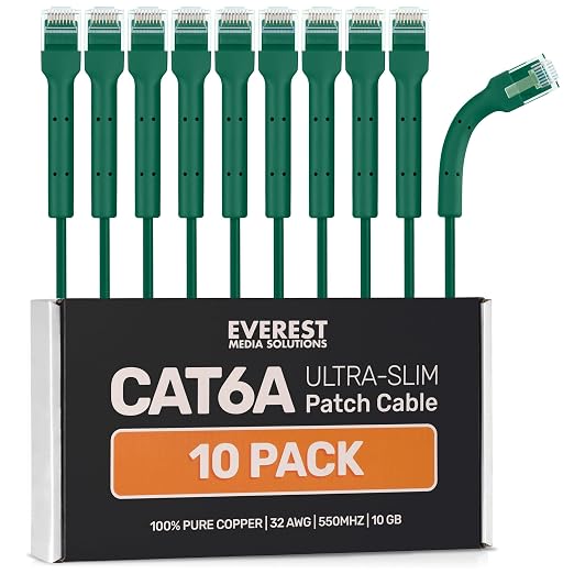Everest Ultra Slim Cat6a Ethernet Patch Cables 15ft Green by EverestMediaSolutions