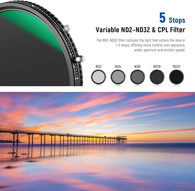 NEEWER 2 in 1 58mm Variable ND Filter ND2–ND32&CPL Filter No X Cross/30 Layer - Image 4