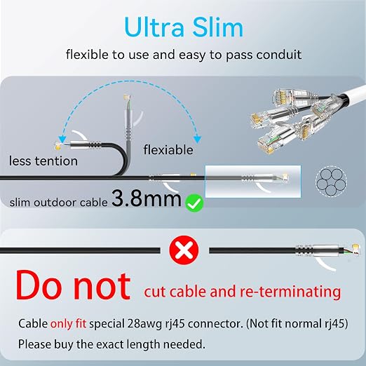 Cat6a Ethernet Cable Slim 150ft Outdoor&Indoor, 28AWG Pure Copper Cat6 Internet - Image 5