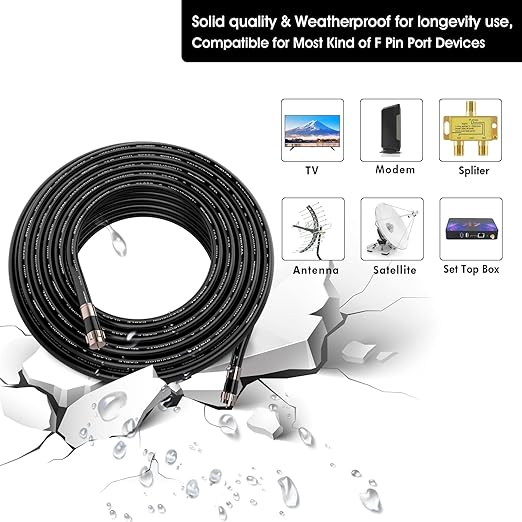35ft RG6 Coaxial Cable Black, 75 Ohm Coax Cable - Image 2