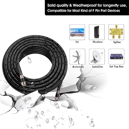 10ft RG6 Coaxial Cable Black, 75 Ohm Coax Cable - Image 2