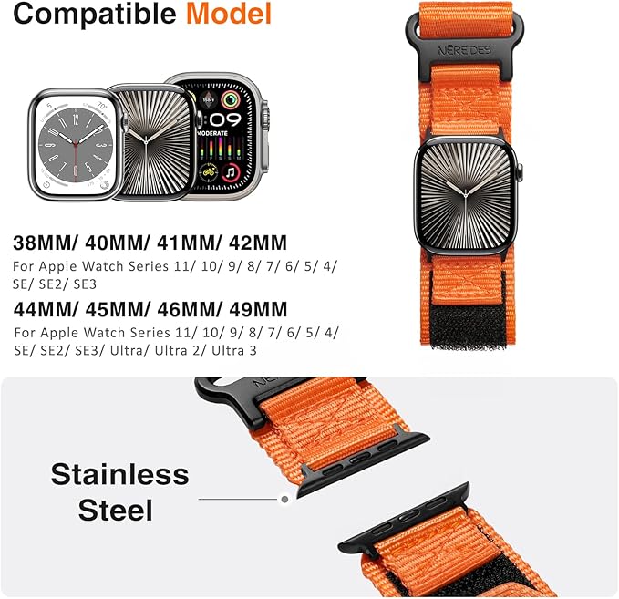 Nereides Compatible with Apple Watch Band Ultra 3/2/1, Nylon Sports Strap with - Image 4