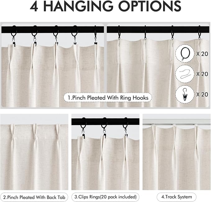 Memory Trained Pinch Pleated Curtains 120 Inches Long, Viral Linen Pinch Pleat - Image 2