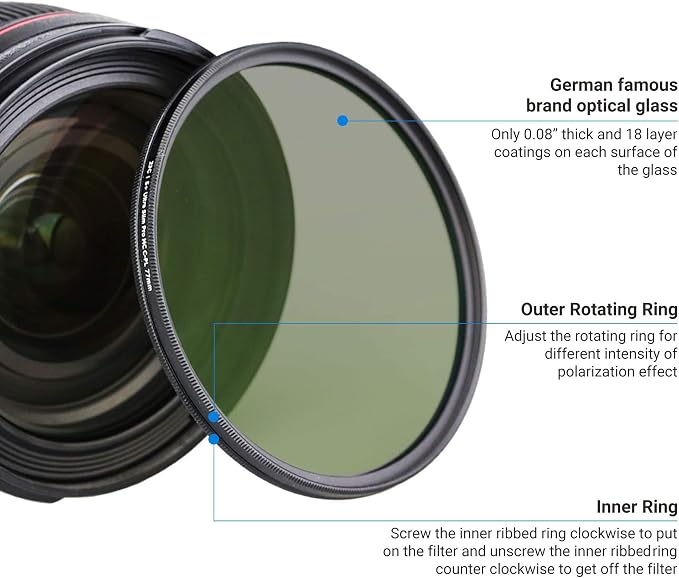 JJC Professional 55mm Circular Polarizer Polarizing Filter HD 18-Layer CPL - Image 4