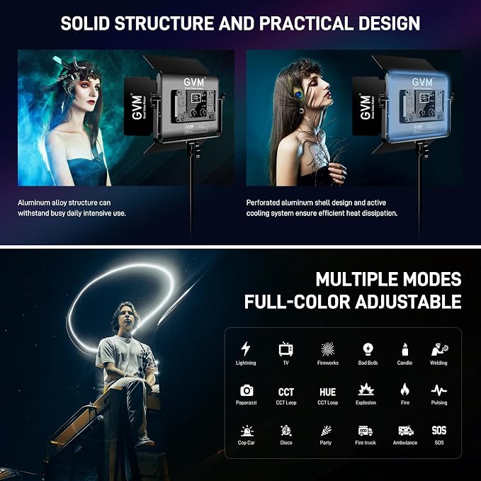 GVM RGB LED Video Light with Bluetooth Control, 60W Photography Studio Lighting - Image 6