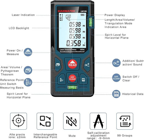 328ft/100m Laser Measure Ft/in/M Switching LM100 Laser Measurement Tool Devices - Image 2
