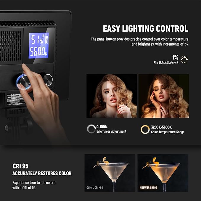 Neewer 9" LED Video Light Panel, Dimmable DSLR Camera Soft Lighting, 4000mAh - Image 3