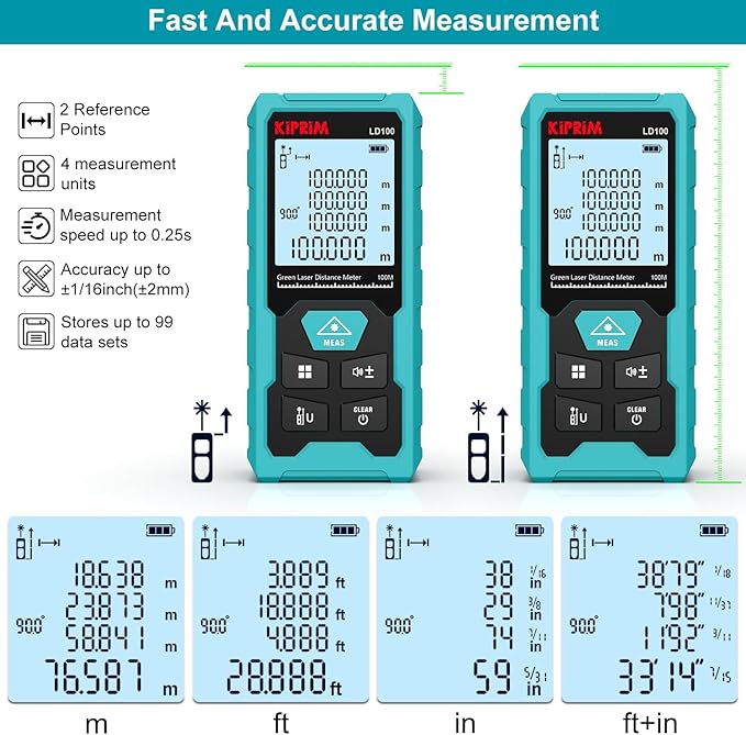 Kiprim Green Laser Distance Meter, 328ft Measuring Tool - Image 5