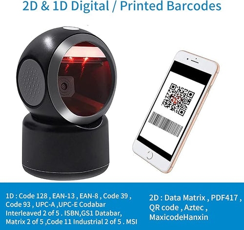 2D QR Hands-Free Barcode Scanner Omnidirectional Automatic Sensing Scanning USB - Image 2