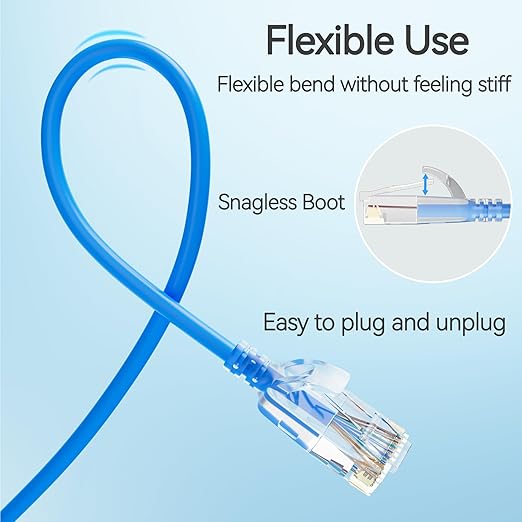 Cat6 Slim Patch Cables 3 Feet 24-Pack Blue, Cat6a Patch Cables 10Gbps 550MHz - Image 5
