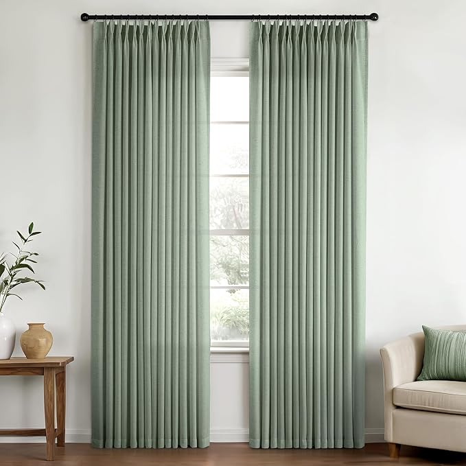 Memory Trained Pinch Pleated Curtains 84 Inches Long, Viral Linen Pinch Pleat by ANRODUO