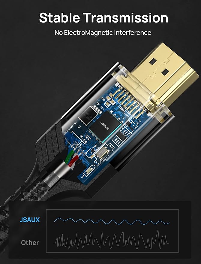 JSAUX Long HDMI Cable Fiber Optic 100FT, 8K 48Gbps Ultra High Speed Slim HDMI - Image 6