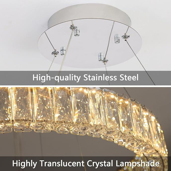 HAIXIANG Modern Crystal Chandelier Dimmable LED Ring Pendant Chandeliers Light - Image 6