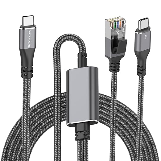 USB C to Ethernet Cable with Charging 10 Feet, USB-C Male 100W PD & Gigabit LAN by DUTEVOLNS