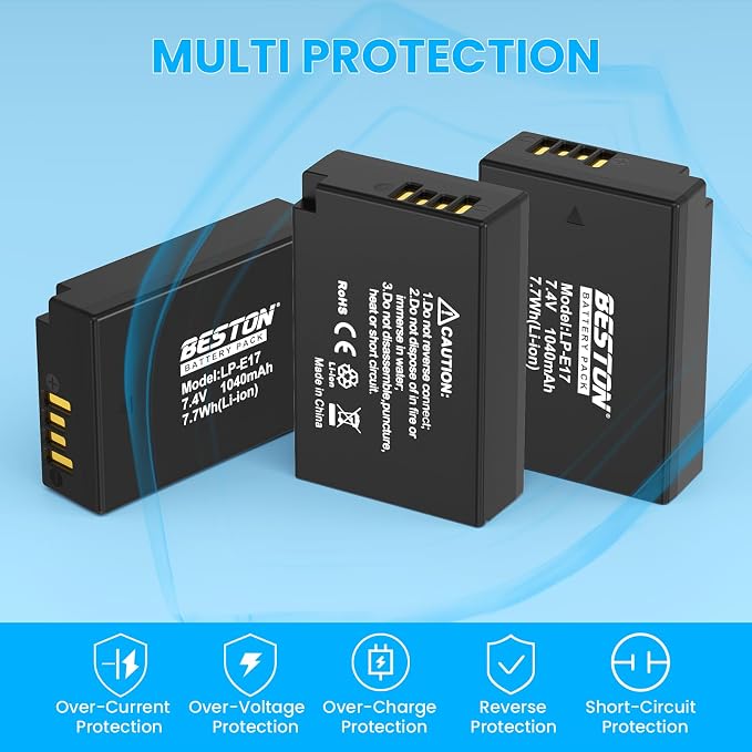 BESTON 3-Pack LP-E17 Battery and Charger Set - Image 6