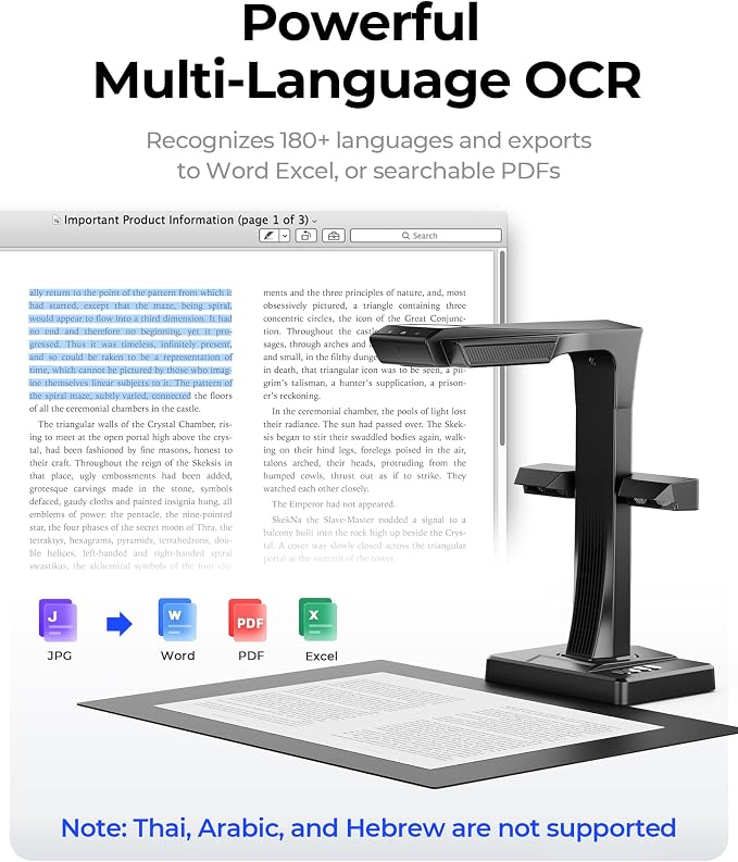CZUR ET MAX Professional Book Scanner, 38MP Document Camera, Laser Curve-Flatten - Image 4