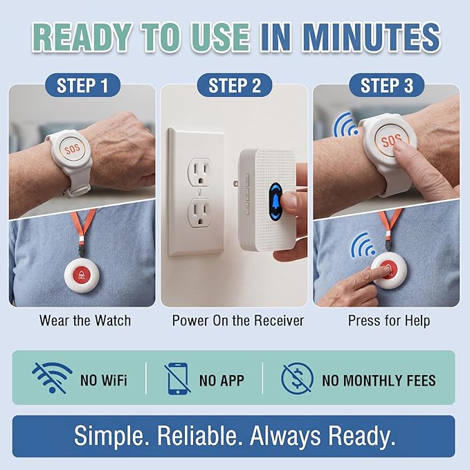 Daytech Wireless Wrist Pager Caregiver Call Button in Home System Watch Alarm - Image 5
