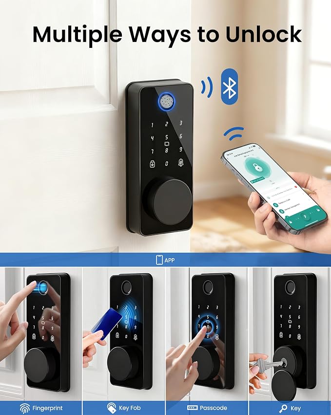 Smart Deadbolt Lock with 2 Handle Set, 5-in-1 Keyless Entry Door Lock with - Image 4