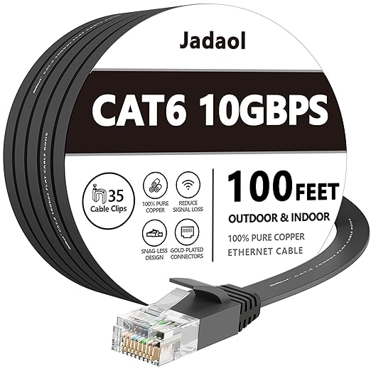 Jadaol Cat 6 Ethernet Cable 100ft, 10Gbps Support Cat8 Cat7 Network, Flat RJ45 by Jadaol