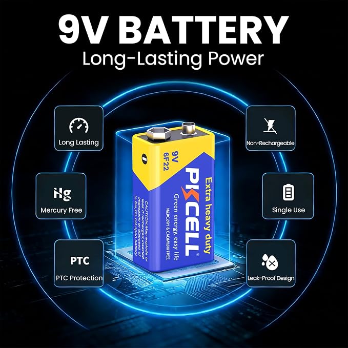 PKCELL 9 Volt Battery, 2 Pack 9V Batteries - Image 2