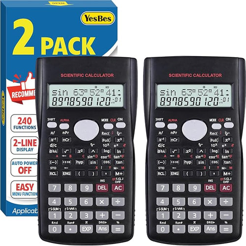 2 Pack Scientific Calculators, 2-Line Large Screen Display 240 Functions by YesBes