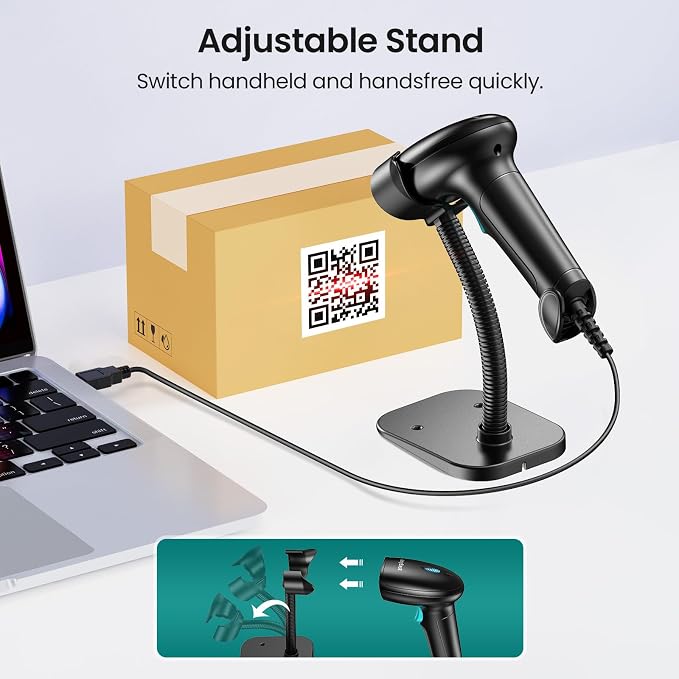Barcode Scanner with Stand, USB Wired Inventory 2D 1D QR Code Scanner, - Image 5