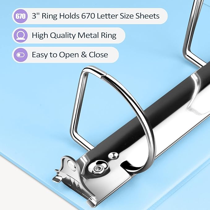 Sooez BinderX Extra Durable 3 Inch 3 Ring Binder, D-Ring Large Binders - Image 4