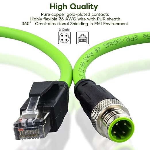 M12 to Rj45 Ethernet Cable Shielded, Industrial Field-wireable M12 4 Pin D Code - Image 3