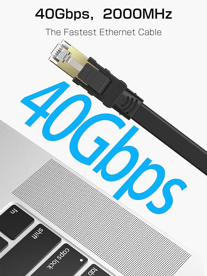 Senetem Cat 8 Ethernet Cable 25FT, High Speed 40Gbps 2000Mhz Flat Internet - Image 2