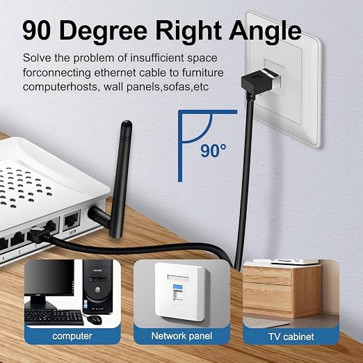 Flexible Cat 6A Ethernet Cable 270° Up Angled 1.6 Feet 2Pack, 10Gbps High-Speed - Image 3