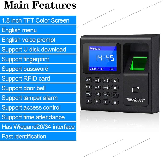 RFID Access Control System Kit: Fingerprint Time & Attendance Terminal - Image 2